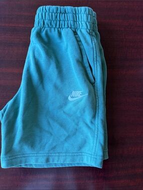 Nike Teal-Green Athletic Kids Shorts with White Logo